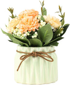Artificial Hydrangea Bouquet with Small Ceramic Vase Fake Silk Variety Flower Balls Flowers Decoration for Table Home Party Office Wedding (White)