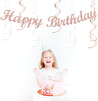 Pink White Rose-Gold Birthday Party-Decorations - 21pcs Happy Banner, Paper Lanterns,Tissue Pom Poms Flower Fan,Honeycomb Ball,Swirl Streamers Garland Supplies Decor Girls Women Huglony