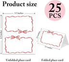 25 Pack Red Bow Wave Place Cards, Editable Name Cards for Table Setting, Tent Cards Food Label for Dinner Party, Bridal Shower, Wedding, Baby Shower and Events -T13