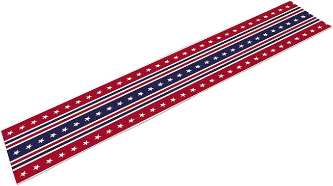 4th of July Table Runner, USA Flag Stars Stripes American Independence Day Red Blue White Stars Lines Print Table Cover for Farmhouse Kitchen Indoor Outdoor Home Party, 13x108inch