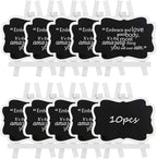 ULENDIS 10 Pack Mini Chalkboard Signs With Easel Stand, 3.9x2.9 Inch Small Wooden Labels, Reusable Blackboard Tags for Event Decoration, Wedding Signs, Cards, Tables, Party