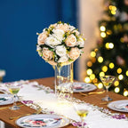 Flower Balls Wedding Rose Centerpieces: 2 Pcs Fake Flowers with Base Kissing Balls Decor Champagne White Artificial Floral Arrangements Flower Bouquet of Roses Home Party Table DIY Decorationss