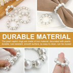 12Pcs Pearl Napkin Rings, Round Napkin Buckles Wedding Beaded White Napkin Rings Silver Napkin Ring Holder for Formal Dinner Reception Party Banquet Table Decor (Sliver)