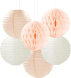 Pink Champagne-Beige Rose-Gold Boho Party-Decorations - 14Pcs Women Girls Birthday Streamers Lanterns Honeycomb Fan,Tissue Pom Poms,Fall Baby Bridal Shower Wedding Backdrop Classroom Decor Ouruola