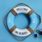 MorroMorn Lifebuoy Wall Hanging Decor - Welcome Aboard Mediterranean Style Home Decoration Hemp Rope (Blue, 20")