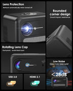 Smart 4K Projector for Bedroom, Indoor Outdoor Home Theater Projectors with WiFi, Bluetooth, NFC, Wireless Airplay Mirroring, Google TV, Dolby, HDMI ARC for Movie Night, Gaming, Halloween, Holiday
