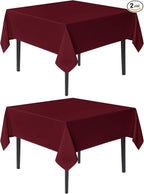 sancua Square Tablecloths 54x54 Inch Burgundy, 2 Pack - Fabric Table Cloth for Square or Round Tables, Washable Polyester Table Cover for Christmas Dinner, Holiday Party, Decorative Display Tables