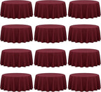 Fani 12 Pack 90 Inch Round Burgundy Polyester Tablecloths for Round Table, Wedding Party, Dining Table, Buffet, Banquet, Restaurant, Camping