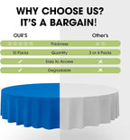 Pureegg Plastic Table Cloth Disposable 10 Pack, 84'' Round Table Cloths, Graduation, Patriotic Decorations, Thanksgiving, Veterans Day Tablecloths, Round, Plastic Cover, Leakproof & Sturdy, Blue