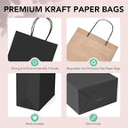 METRONIC Kraft Paper Gift Bags with Handles 5.25x3.75x8 Inch 600 Pcs | Christmas, Birthday Party Favors, Retail Shopping, Small Business Bulk | Black Gift Wrap Bag