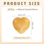 PATIKIL 20 Pcs Natural Heart Shaped Crystal Stone, 0.6 Inch Mini Polished Love Gemstone Crystal, Pocket Rock Engraved Worry Stones for Women Gifts Meditation, Yellow