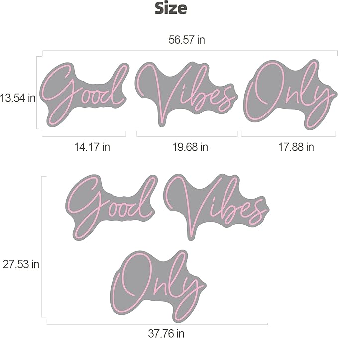 Good Vibes Only Neon Signs for Wall Decor -56.57" x 13.5" Pink large Neon Sign LED Art Decorative Lights with Dimmable for Bedroom Home, Club Bar and Party Decor