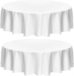 Fitable Faux Linen Round Tablecloths 60 Inches - 2 Pack Textured Table Clothes Faux Burlap Table Covers for Kitchen, Dining Room, Party, Farmhouse, Outdoor (Great for 20"-48" Round Tables, White)