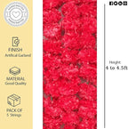 Artificial Marigold Garland for Decoration, Diwali Decorations Pack of 5 - Marigold Garland Flowers for Diwali Pooja -Traditional Indian Decoration (Red 5 PC | 4 to 4.5ft) Hashcart®