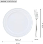 120pcs Silver Dessert Plates with Forks for 60 Guests-60pcs 7.5" Disposable Silver and White Small Plates with 60pcs 7.4" Forks-Cake/Appetizer/Salad Plate for Wedding,Birthday,Party