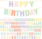 TaoBary 112 Pcs DIY Letter Kit Glitter Customizable Banner Letters Include 107 Letters and Numbers 3 Rope and 2 Needles for Birthday Halloween Christmas Wedding Valentine Party Decor(Macaron Color)