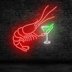 Shrimp Martini Neon Sign, LED Seafood Bar Light for Cocktail Lounge, Restaurant Decor, Neon Wall Decor for Food Truck Size:20inch