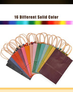 qiqee 100Pcs Large Size Paper Gift Bags with Handles -13"x10.3"x4.6" Kraft Small Party Bags - 16 Solid Colors