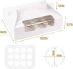 White Cupcake Boxes 12 Count, 30 Pcs Cupcake Containers with Handle, Window, and Inserts – Holds 360 Standard Cupcakes, Food-Grade Gable Boxes for Muffins, Cakes, and Party Desserts