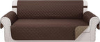 Reversible 4 Seater Sofa Cover 91 Inch Large Couch Cover Furniture Protector(Sofa XX-Large,Chocolate/Taupe)