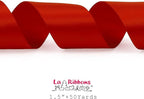 LaRibbons 1 1/2 Inch 50 Yard Double Faced Satin Ribbon,Red Satin Craft Fabric Ribbon for Gift Wrapping Floral Bouquets Wedding Party Decoration