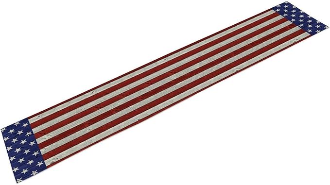 American Flag Table Runner, 4th of July USA Rustic Vintage Wooden Blue Red Stars Stripes Print Table Runner for Farmhouse Kitchen Dining Table Decor, 13x120inch