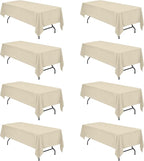 BRILLMAX 8 Pack Beige Tablecloths for 8 Foot Rectangle Tables 60 x 126 Inch - 8ft Rectangular Bulk Linen Polyester Fabric Washable Cloth Cover for Wedding Reception Banquet Birthday Party