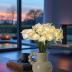 20pcs Artificial Calla Lily Bouquet Lamp Faux Floarl Night Light Real Touch Flower Night Lamp LED Calla Lily Lighted Artificial Flower for Mother's Day Gifts Home Kitchen Decor(White)