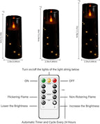 Flameless LED Candles with Timer 9 Pc Flickering Flameless Candles for Romantic Ambiance and Home Decoration Stable Acrylic Shell,with Embedded Star String,Battery Operated Candles（Black）