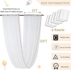 MODFUNS Ceiling Drapes for Parties White Sheer Chiffon Curtains 5x30FT 6 Panels Wedding Arch Drapes Fabric Sheers Arbor Drapery Tulle Ceiling Covering Fabric for Ceremony Stage Arbor Ornament