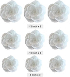 BRT Bearingshui Crepe Paper Flowers Decoration for Wall Total 9 Pcs, Artificial Flowers for Wedding Decor,Flower Backdrop Decor, Baby Bridal Shower Birthday Party, White 3D Wall Flowers Decor