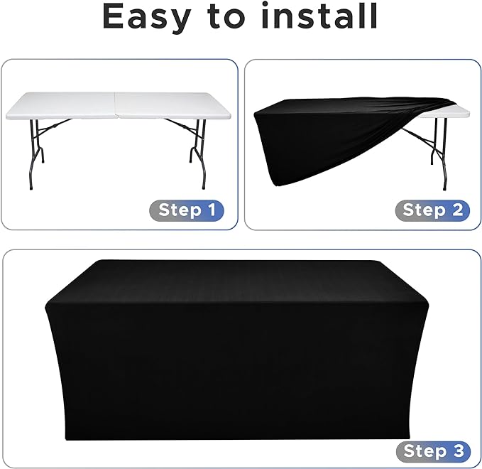 Nasitos 2 Pack Black Modern Rectangular Spandex & Polyester Blend Tablecloths, 48x24 Inch, Stain & Wrinkle Resistant, Fits 4-8ft Tables, Ideal for Weddings, Banquets, Parties