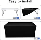 Nasitos Black Fitted Table Covers for 5 Foot Tables - 60 x 30 Inch - 4 Pack Stretch Spandex Rectangle Table Clothes, Fabric Tablecloths for Parties, Trade Show, Craft Show, Birthday