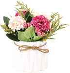 Artificial Hydrangea Bouquet with Small Ceramic Vase Fake Silk Variety Flower Balls Flowers Decoration for Table Home Party Office Wedding (Blue)