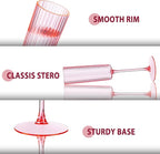 Ciaell 24 Pack Pink Plastic Champagne Flutes - 6oz Ribbed Disposable Champagne Glasses - Pink Vintage Mimosa Glasses with Long Stem, Elegant & Lightweight for Weddings and Party