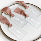 50Pcs Acrylic Place Card for Wedding Frosting Acrylic DIY Table Seating Cards Wedding Supplies with Rose Ribbon