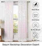 ShinyBeauty Sequin Backdrop Curtains 2FTx8FT 4 Panels Iridescent White - Sparkly Photo Background for Wedding, Party, Event Decor, Mermaid Shimmer Wall Backdrops