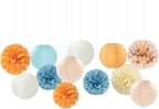 Dusty-Blue Orange Party-Decorations Paper-Flowers Lanterns - 15pc Boho Fall Peach Beige Tissue Pom Poms Streamers,Birthday Bachelorette Bridal Baby Shower Engagement Wedding Graduations Decor Panduola