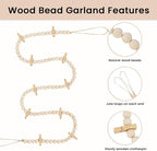 Hanging Photo Display with Clips, Boho Wooden Bead Garland Collage Picture Frame Wall Decor, Photo String with 10 Clips for Bedroom Room Dorm Cubicle Decor, Christmas Teen Girls Gifts, 3 Pack