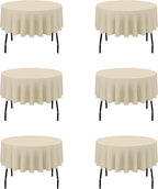 BRILLMAX 6 Pack Beige 70 Inch Round Tablecloths Fit 30" to 54" Tables (8-20" Drop) - Circle Bulk Linen Polyester Fabric Washable Cloth Cover for Wedding Reception Banquet Birthday Party Buffet