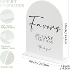White Arch Acrylic Wedding Sign- 8"x10" Favors Sign and Base,1/8" Thick | Modern Calligraphy Arched Acrylic Favors Sign for Wedding & Party