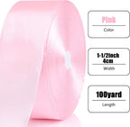 NESCCI 100 Yards Ribbon,1-1/2 Inch Pink Satin Ribbon,Single Face Satin Ribbons,Perfect for Gift Wrapping,Wedding Decoration,Handmade Bows, Wrapping Bouquet,Halloween, Christmas