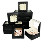 Bakepacker 100pcs Black Cookie Boxes 6x6x3 inches Easy Assemble Macaroon Pastry Boxes Bakery Boxes with Window for Bakery