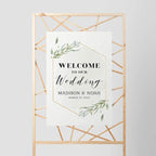 Andaz Press Personalized Extra Large Wedding Easel Board Party Sign, 12x18-inch, Modern Black, Gold with Green Leaves Florals, Welcome to Our Wedding Bride Groom Name Date, 1-Pack, Custom