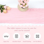 Pink Cheesecloth Table Runner -21*120Inch Long Boho Wedding Table Decor, Rustic Gauze Fabric Runner for Bridal Showers, Baby Showers & Parties (Sheer, Lightweight, Wrinkled Design)