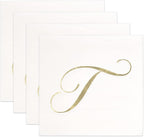 Gift Boutique 100 Gold Monogram Cocktail Napkins Letter T Disposable Paper Pack Elegant Metallic Golden Foil Hand Napkin for Powder Room Wedding Holiday Birthday Party Baby Shower Decorative Towels