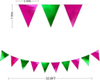 Pink and Green Party Decorations Metallic Hot Pink Light Green Fabric Triangle Pennant Banner Flag Bunting Garland for Witches Theme Birthday Wedding Baby Shower Engagement Bachelorette Party Supplies