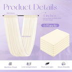 6 Panels Ivory Wedding Curtains - 5ftx30ft, Romantic Cheesecloth Sheer Drapes for Arch, Draping Fabric, Party & Ceremony Staging