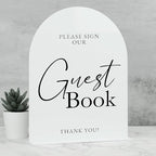 White Arch Acrylic Wedding Sign- 8"x10" Guest Book Sign and Base,1/8" Thick | Modern Calligraphy Arched Acrylic Table Sign for Wedding & Event Party