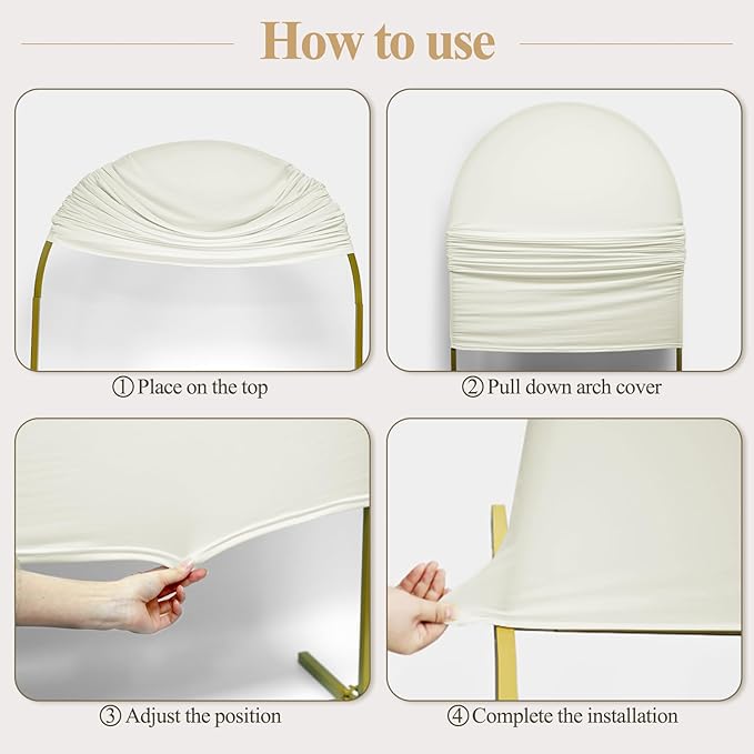 Ledido Wedding Arch Backdrop Cover 7.2FT Arch Covers Fitted Stretchy Spandex Round Top Stand Backdrop Cover for Wedding Banquet Ceremony Birthday Party Baby Shower Event Decoration,Ivory